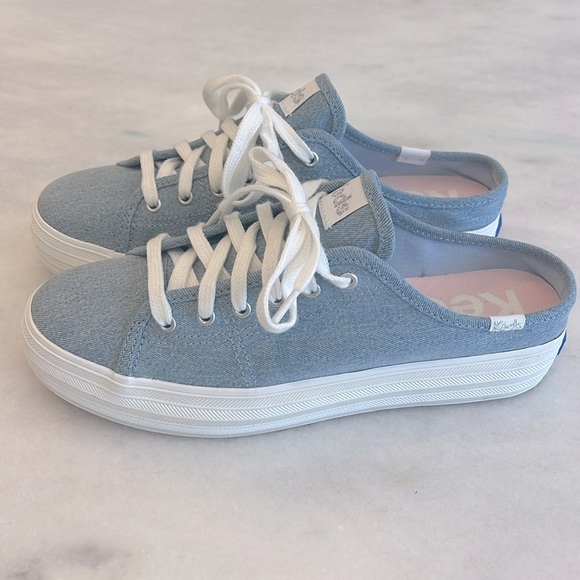 Keds Light Blue Denim Triple Kick Mule Slip On Women's Size 6 Sneaker Platform - Picture 4 of 12